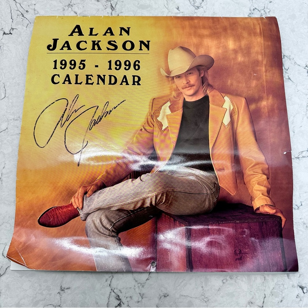Alan Jackson Autographed 1995 1996 Wall Calendar Two Signatures! *Small Rip*